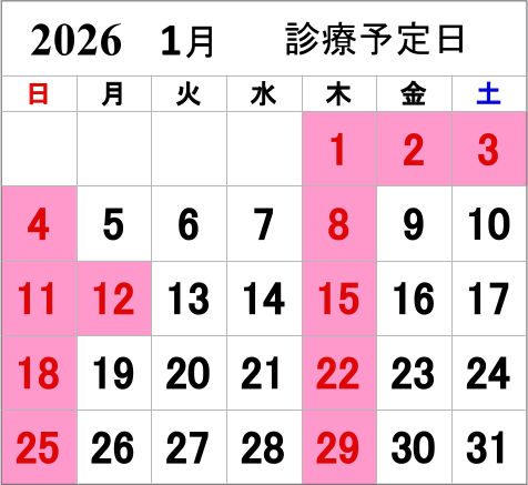 来月の診療予定カレンダー