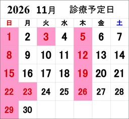 来月の診療予定カレンダー